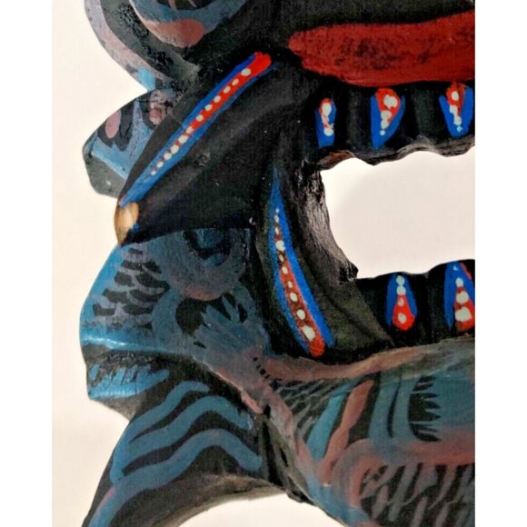 Chinese / Tibetan Vtg Dragon Wizard Hand Carved Wood & Painted Prayer Mask Decor - Picture 13 of 14